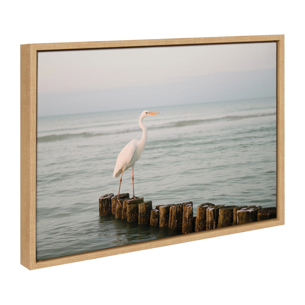 Sylvie Great White Heron Isla Holbox framed canvas art depicting a great white heron with a soft natural color palette