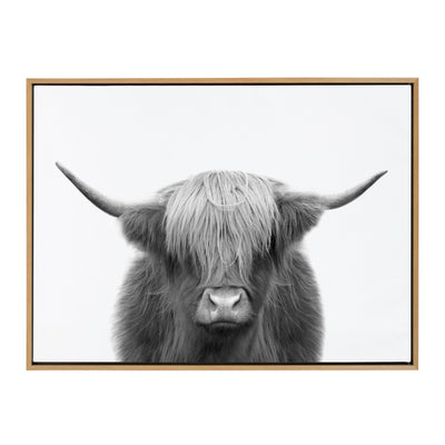 Sylvie Hey Dude Highland Cow BW Framed Canvas by The Creative Bunch Studio