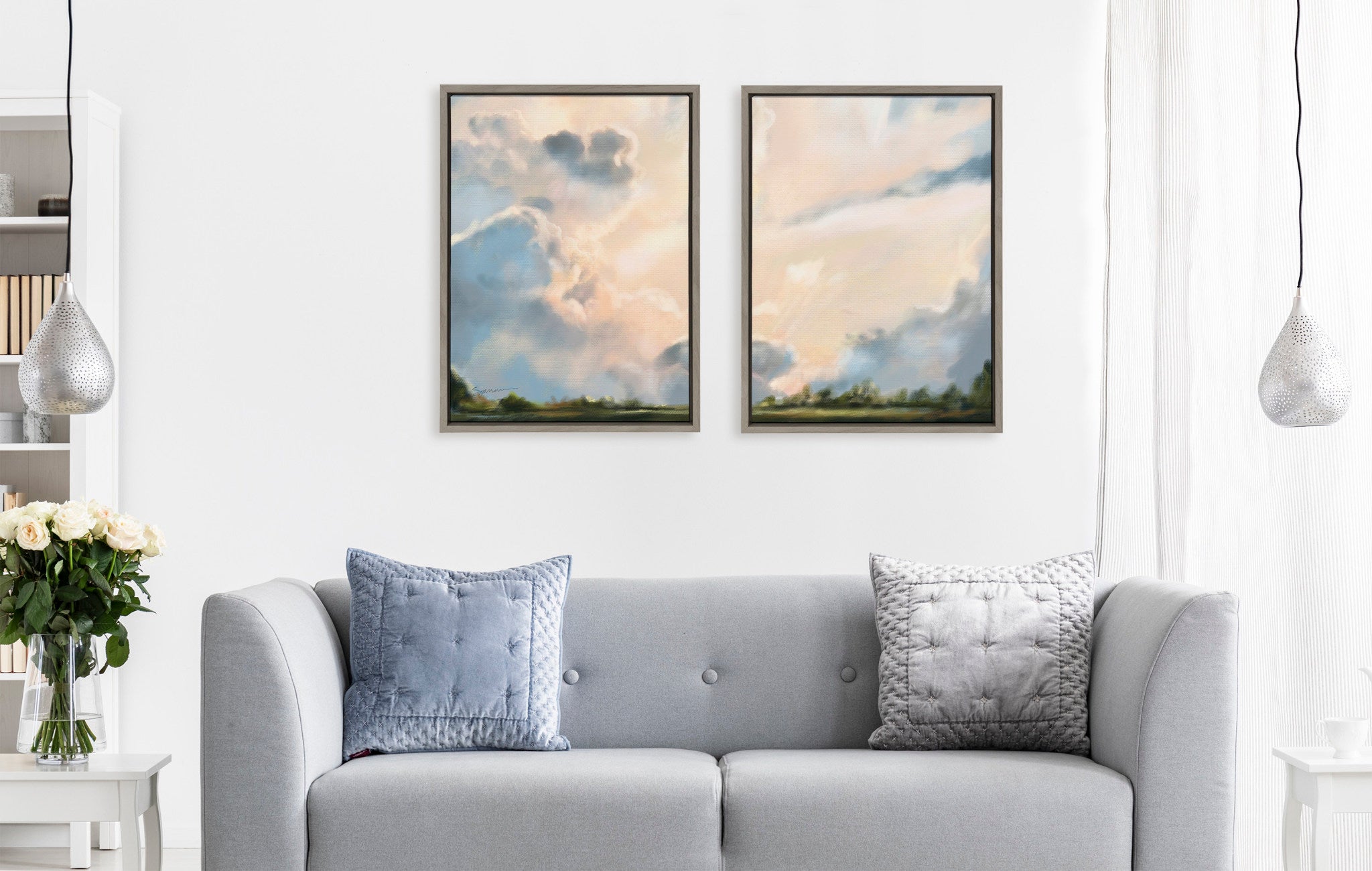 Sylvie Clouds Framed Canvas Set by Mary Sparrow by kateandlaurel - product image 4 for Resin Society
