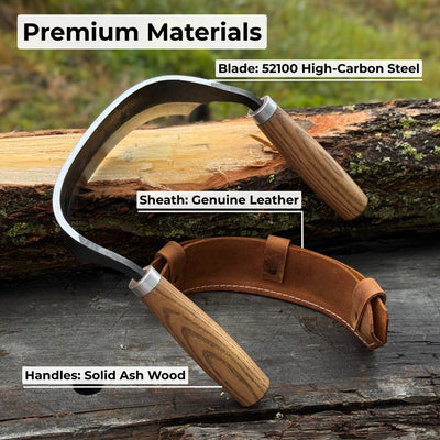 Half-rounded drawknife (inshave) with curved blade and leather sheath