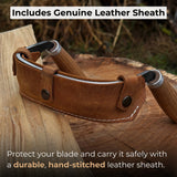 Half-rounded drawknife (inshave) with curved blade and leather sheath
