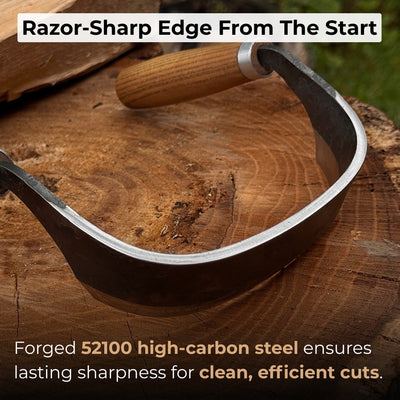 Half-rounded drawknife (inshave) with curved blade and leather sheath