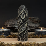 Hand-carved wooden figurine of Eir, Norse goddess of healing, 14 cm tall with black finish