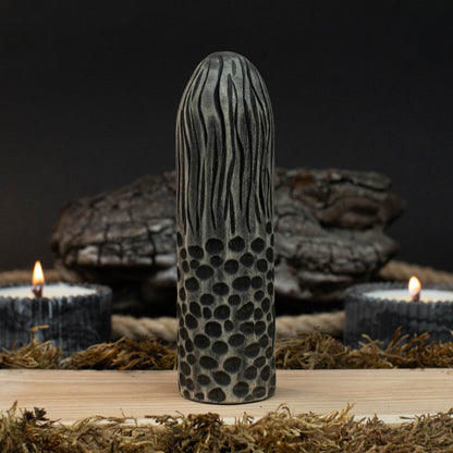 Hand-carved wooden figurine of Eir, Norse goddess of healing, 14 cm tall with black finish