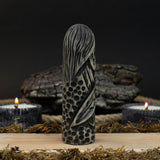 Hand-carved wooden figurine of Eir, Norse goddess of healing, 14 cm tall with black finish