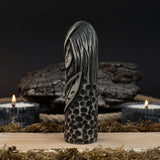 Hand-carved wooden figurine of Eir, Norse goddess of healing, 14 cm tall with black finish