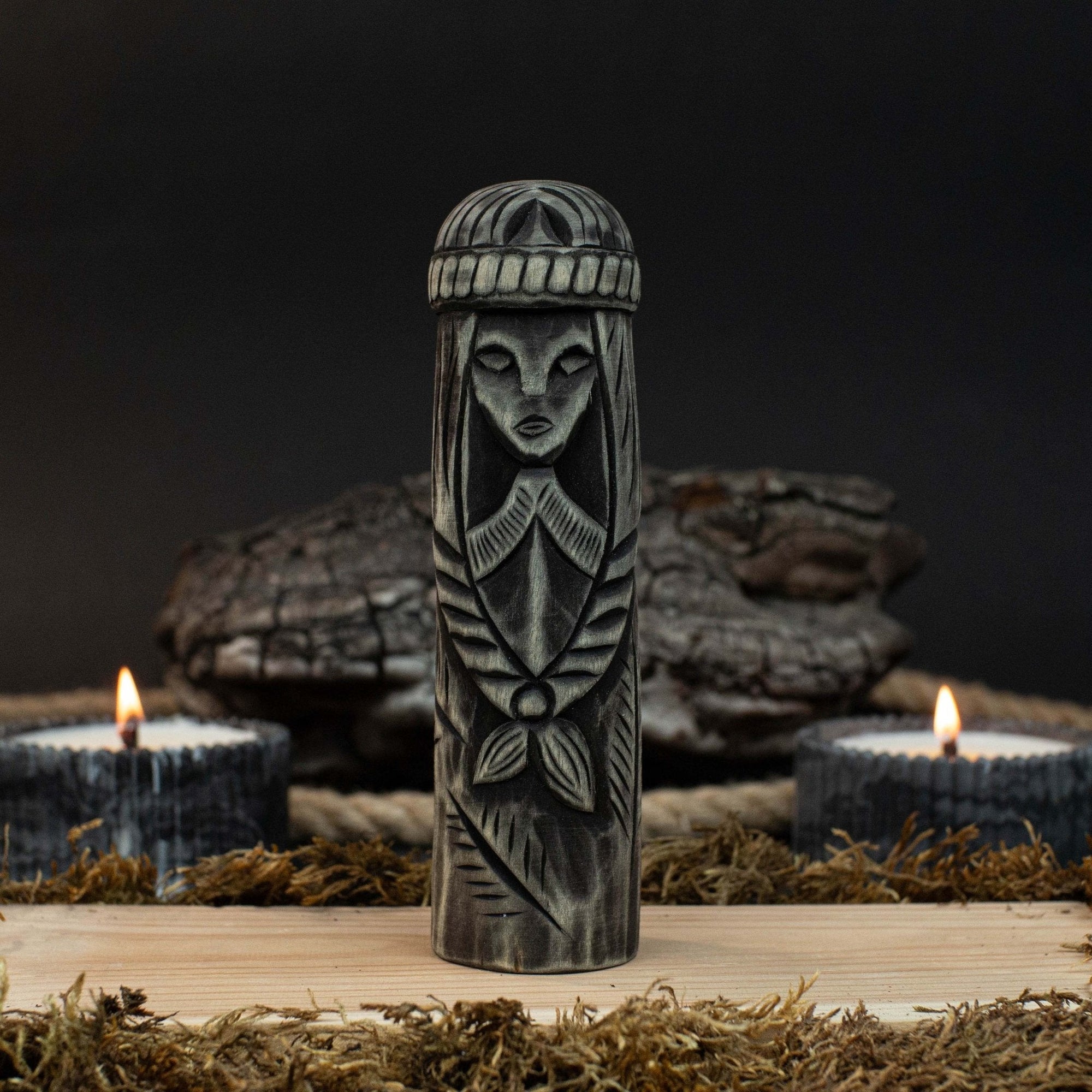 Hand-carved wooden Freyja figurine 14 cm tall, Scandinavian goddess statue