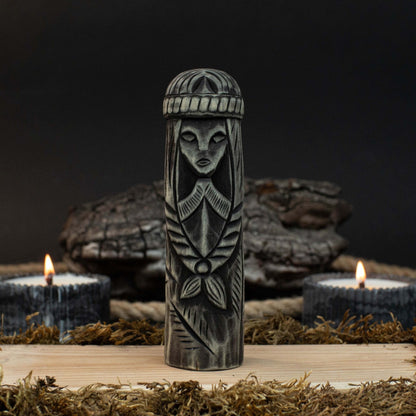 Hand-carved wooden Freyja figurine 14 cm tall, Scandinavian goddess statue