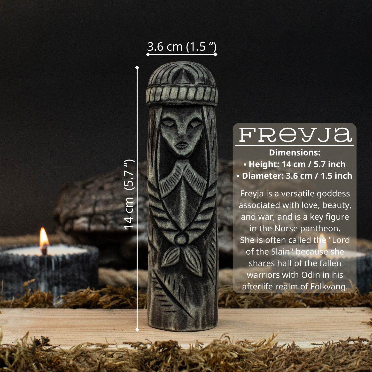 Hand-carved wooden Freyja figurine 14 cm tall, Scandinavian goddess statue