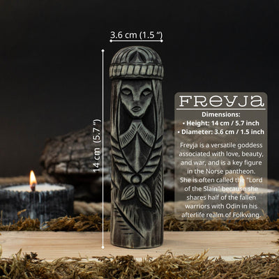 Hand-carved wooden Freyja figurine 14 cm tall, Scandinavian goddess statue