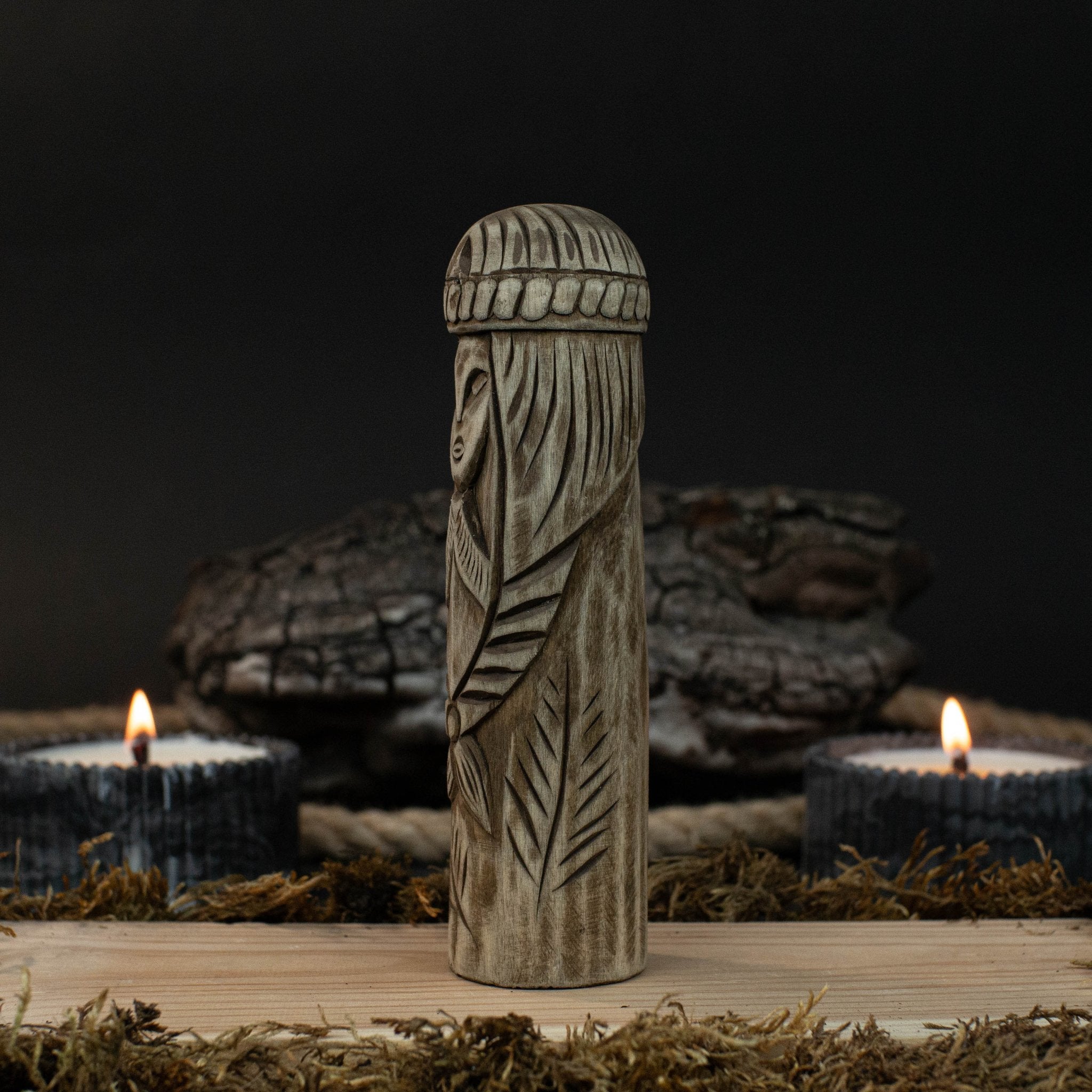 Hand-carved wooden Freyja statue 14 cm tall, Norse goddess altar figurine