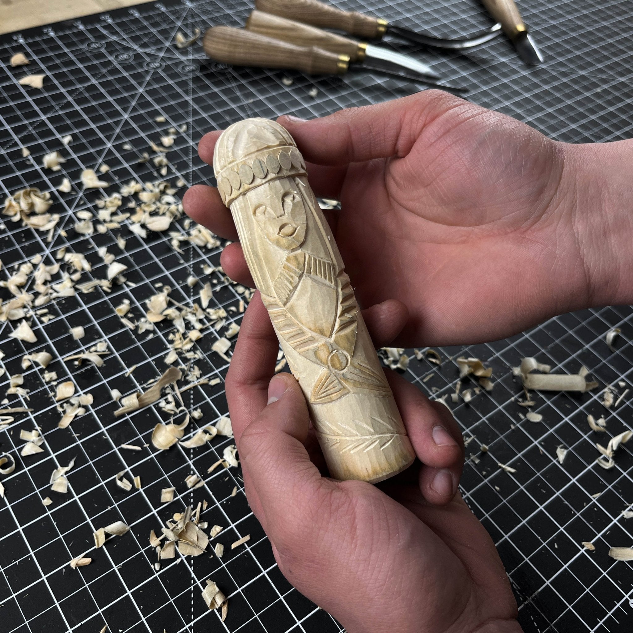 Hand-carved wooden Freyja statue 14 cm tall, Norse goddess altar figurine