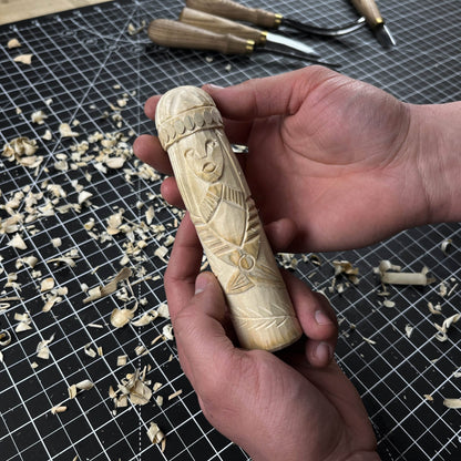 Hand-carved wooden Freyja statue 14 cm tall, Norse goddess altar figurine