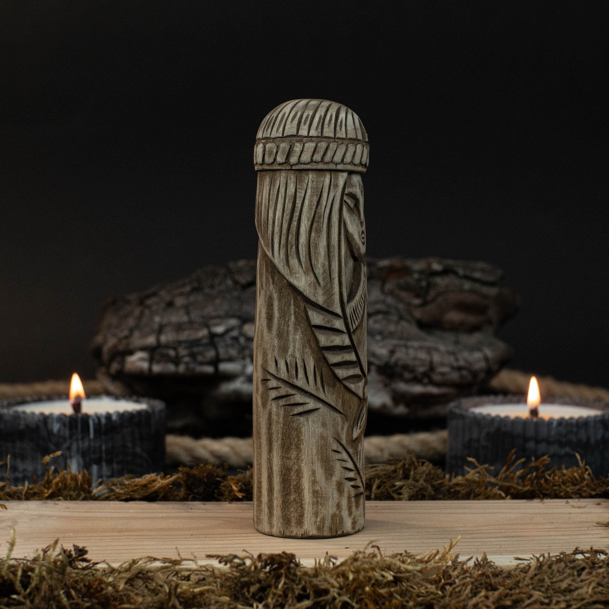 Hand-carved wooden Freyja statue 14 cm tall, Norse goddess altar figurine
