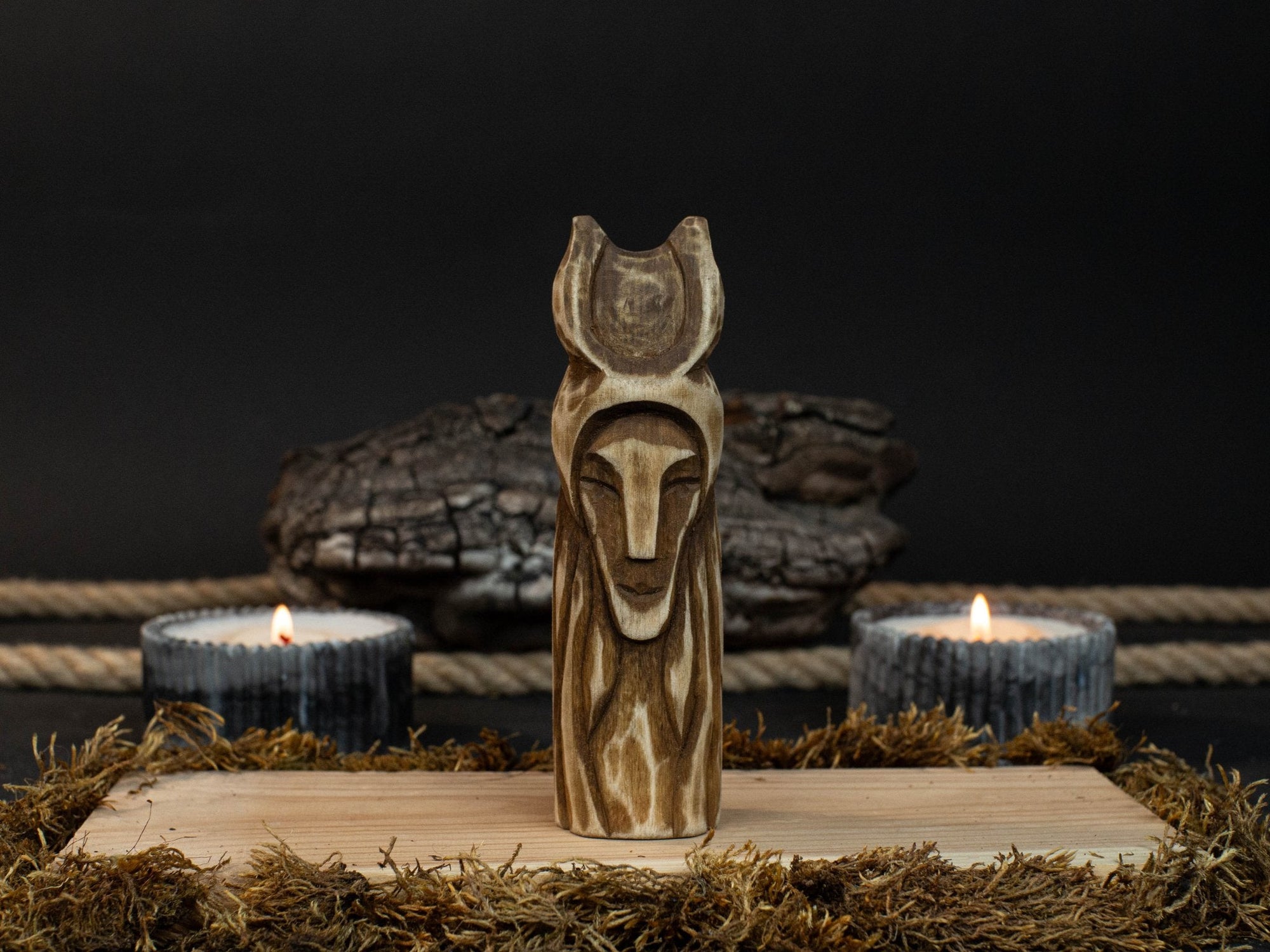 Hand-carved wooden Loki figurine 14 cm tall, Norse god of mischief statue