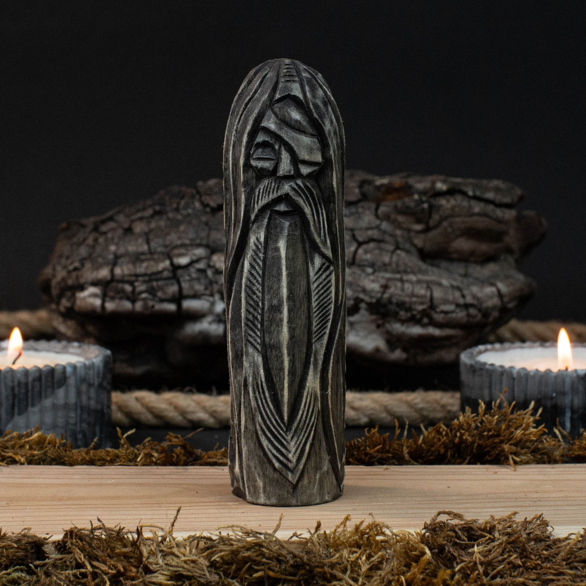 Hand-carved wooden Odin figurine, 13 cm tall, detailed Norse god sculpture