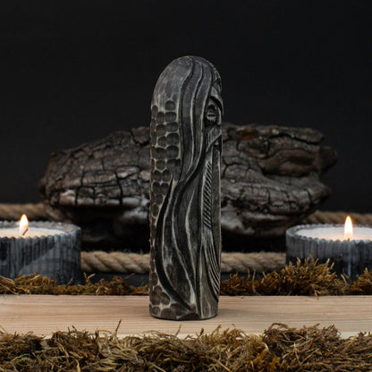 Hand-carved wooden Odin figurine, 13 cm tall, detailed Norse god sculpture