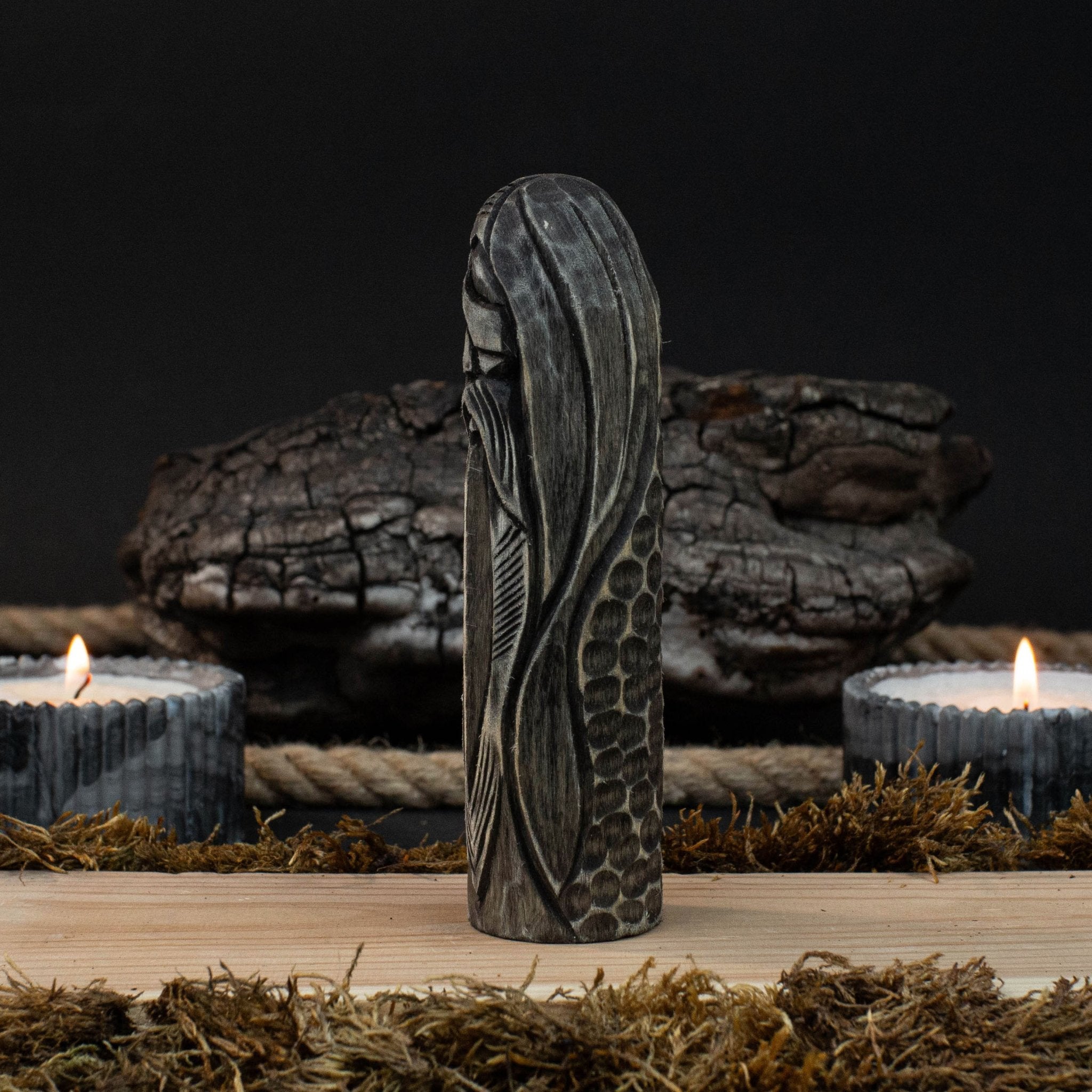 Hand-carved wooden Odin figurine, 13 cm tall, detailed Norse god sculpture