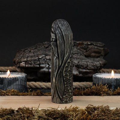 Hand-carved wooden Odin figurine, 13 cm tall, detailed Norse god sculpture