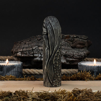 Hand-carved wooden Odin figurine, 13 cm tall, detailed Norse god sculpture