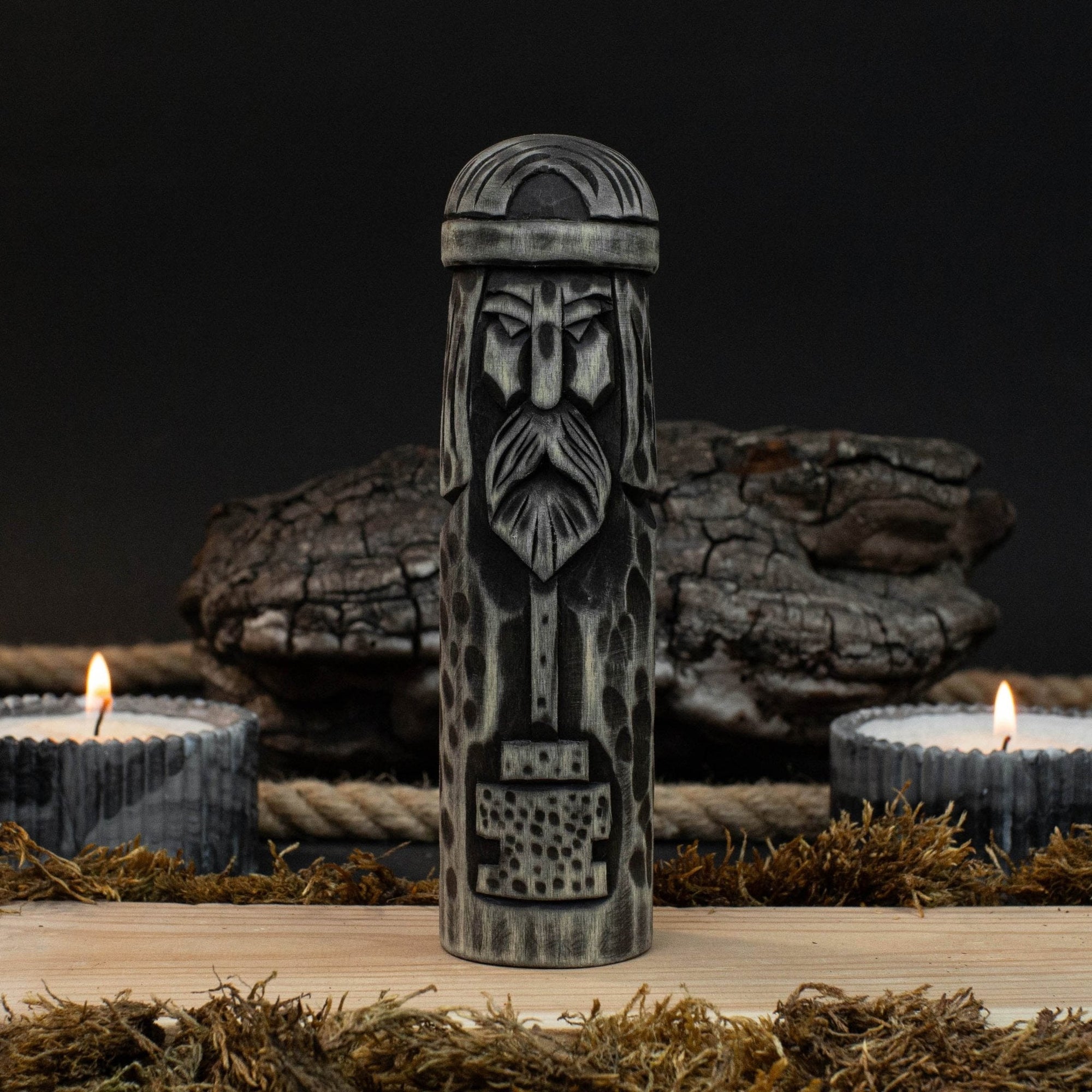 Hand-carved wooden Thor figurine 14 cm tall, Scandinavian god statue