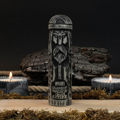 Hand-carved wooden Thor figurine 14 cm tall, Scandinavian god statue
