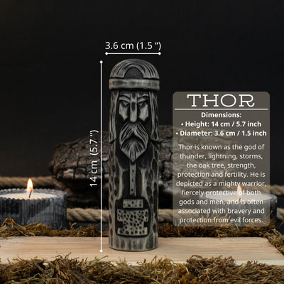 Hand-carved wooden Thor figurine 14 cm tall, Scandinavian god statue