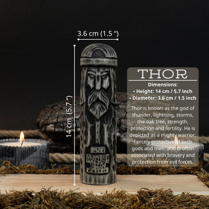 Hand-carved wooden Thor figurine 14 cm tall, Scandinavian god statue