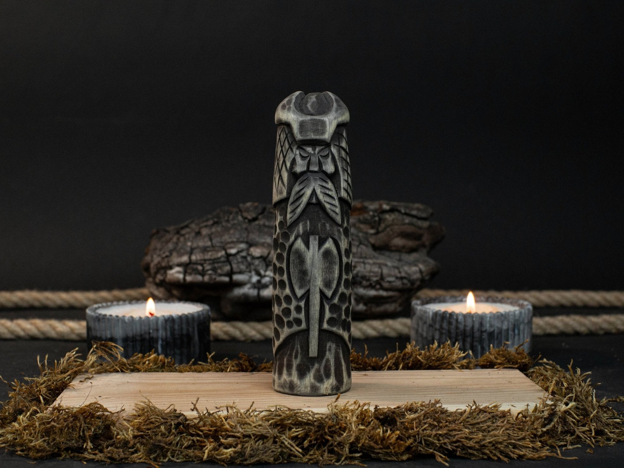 Hand-carved wooden Vidar figurine, 14 cm tall, Norse god of vengeance statue