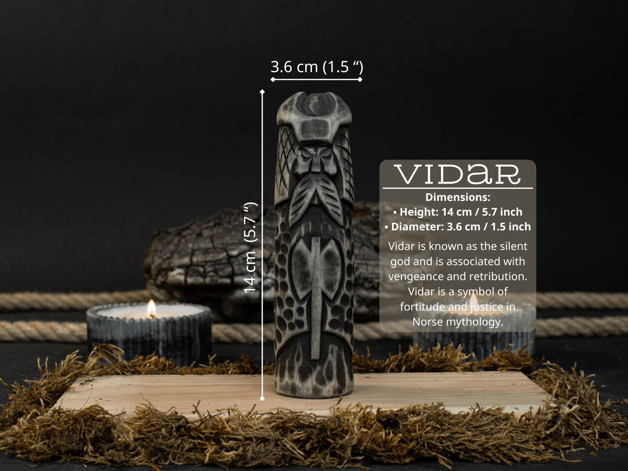 Hand-carved wooden Vidar figurine, 14 cm tall, Norse god of vengeance statue