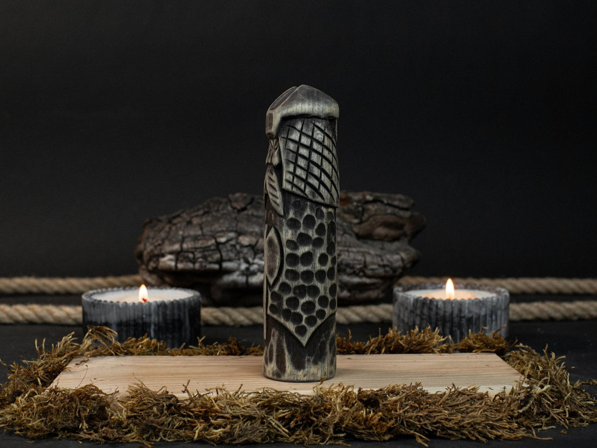 Hand-carved wooden Vidar figurine, 14 cm tall, Norse god of vengeance statue