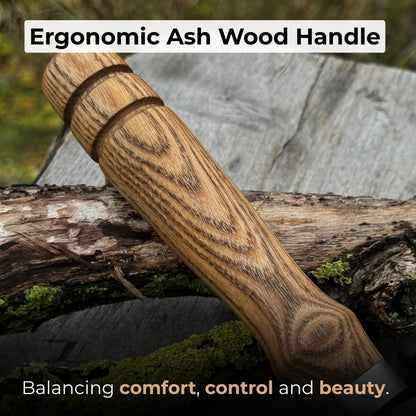 Hand-forged athame ritual witch sickle with crescent steel blade and wooden handle, including leather sheath
