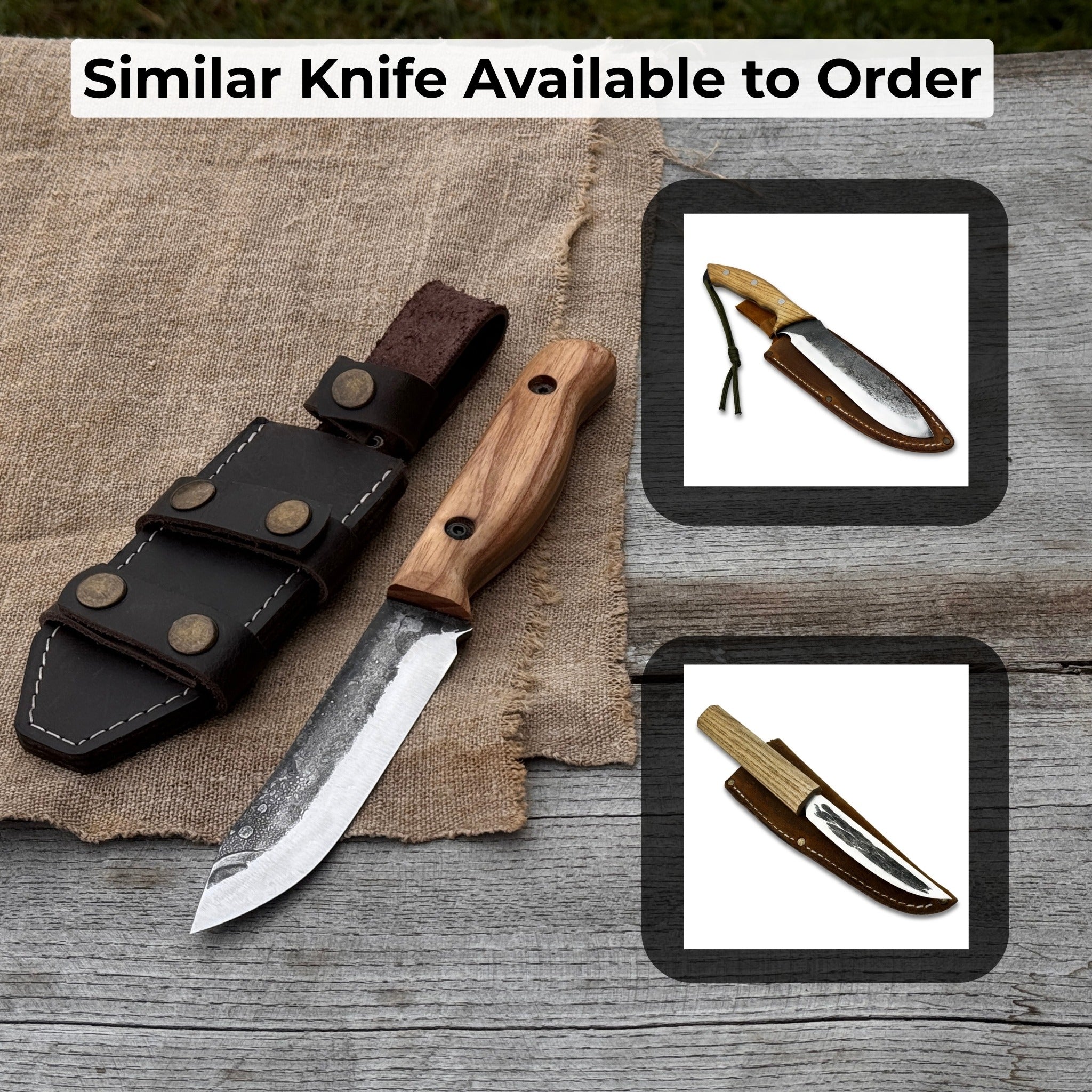 Hand-forged bushcraft knife with 10 cm blade and leather sheath by Sharky Forged Steel Tools