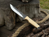 Hand-Forged Bushcraft Knife with 12 cm carbon steel blade and ash wood handle by Sharky Forged Steel Tools