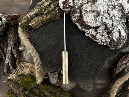 Hand-Forged Bushcraft Knife with 12 cm carbon steel blade and ash wood handle by Sharky Forged Steel Tools