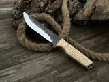 Hand-Forged Bushcraft Knife with 12 cm carbon steel blade and ash wood handle by Sharky Forged Steel Tools