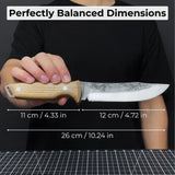 Hand-forged bushcraft knife with 12 cm carbon steel blade and ash wood handle by Sharky Forged Steel Tools
