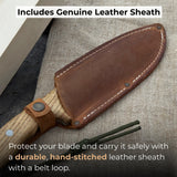 Hand-forged bushcraft knife with carbon steel blade and ash wood handle