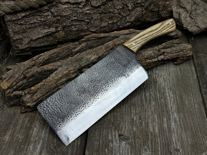 Hand-Forged Bushcraft Knife with 20.5 cm carbon steel blade and ash wood handle