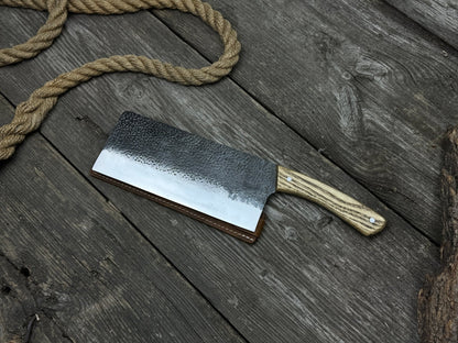 Hand-Forged Bushcraft Knife with 20.5 cm carbon steel blade and ash wood handle