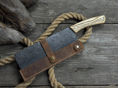 Hand-Forged Bushcraft Knife with 20.5 cm carbon steel blade and ash wood handle