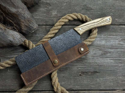 Hand-Forged Bushcraft Knife with 20.5 cm carbon steel blade and ash wood handle