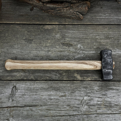 Hand-forged double blacksmith's hammer with ash wood handle and carbon steel head