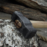 Hand-forged double blacksmith's hammer with ash wood handle and carbon steel head