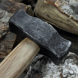Hand-forged double blacksmith's hammer with ash wood handle and carbon steel head