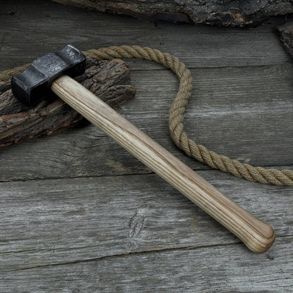 Hand-forged double blacksmith's hammer with ash wood handle and carbon steel head