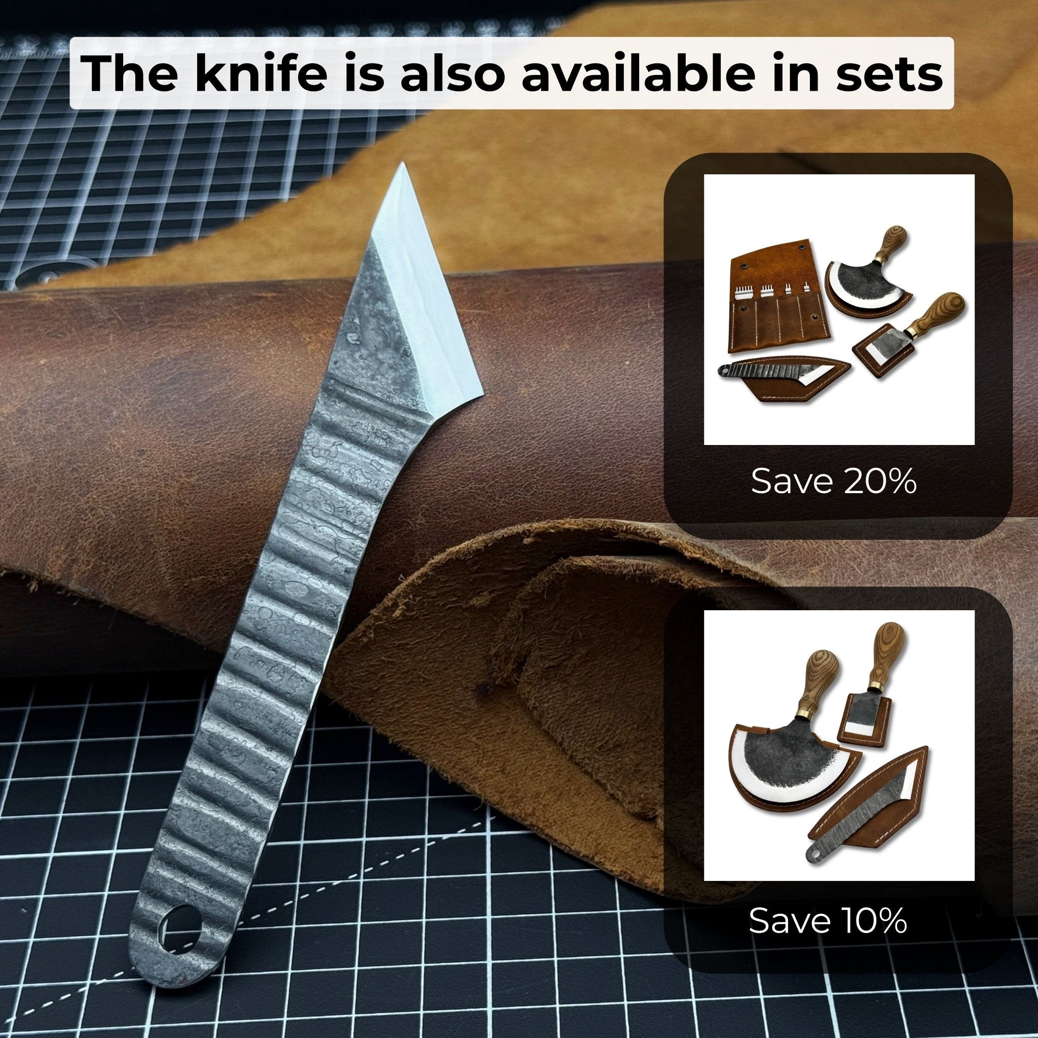 Hand-forged Kiridashi knife with leather sheath, 14 cm overall length