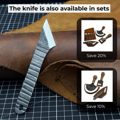 Hand-forged Kiridashi knife with leather sheath, 14 cm overall length
