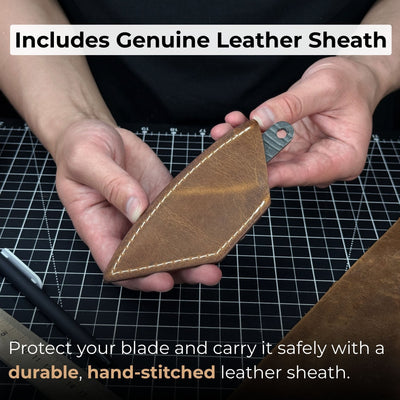 Hand-forged Kiridashi knife with leather sheath, 14 cm overall length