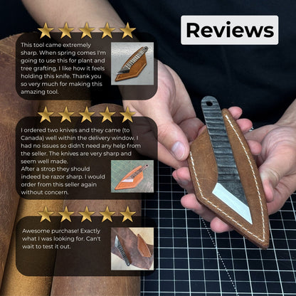 Hand-forged Kiridashi knife with leather sheath, 14 cm overall length